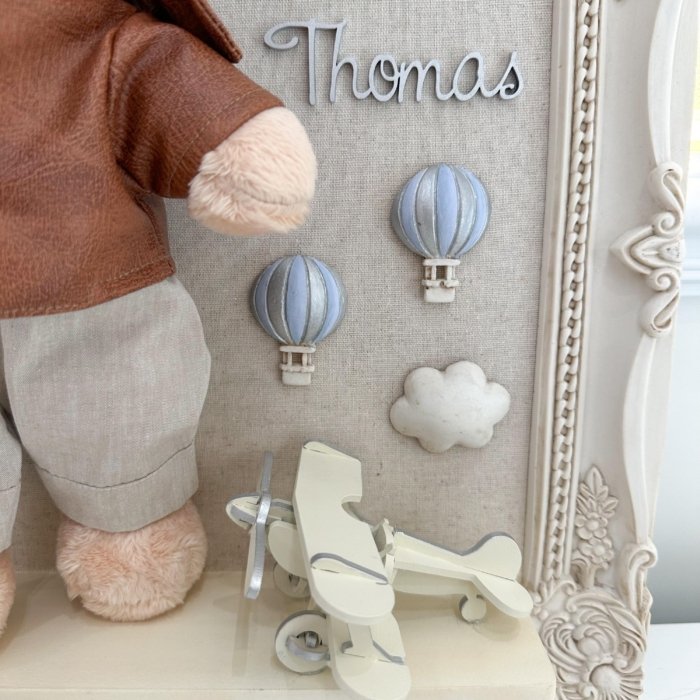 Quadro Urso Aviador com nome - Azul Bebê - Imagem 3