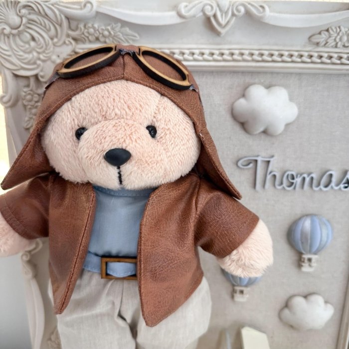 Quadro Urso Aviador com nome - Azul Bebê - Imagem 2