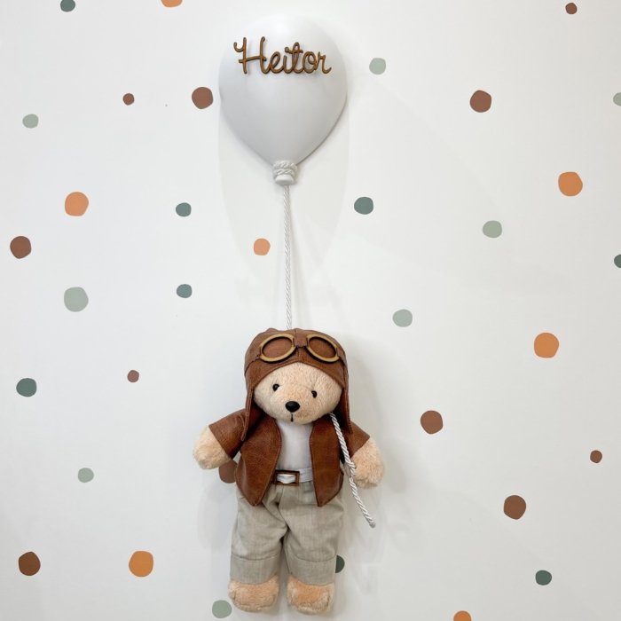 Urso Aviador Com Balão - Branco